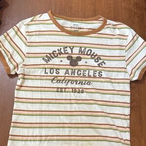 Disney Mickey Mouse Striped T-Shirt - Brown and White